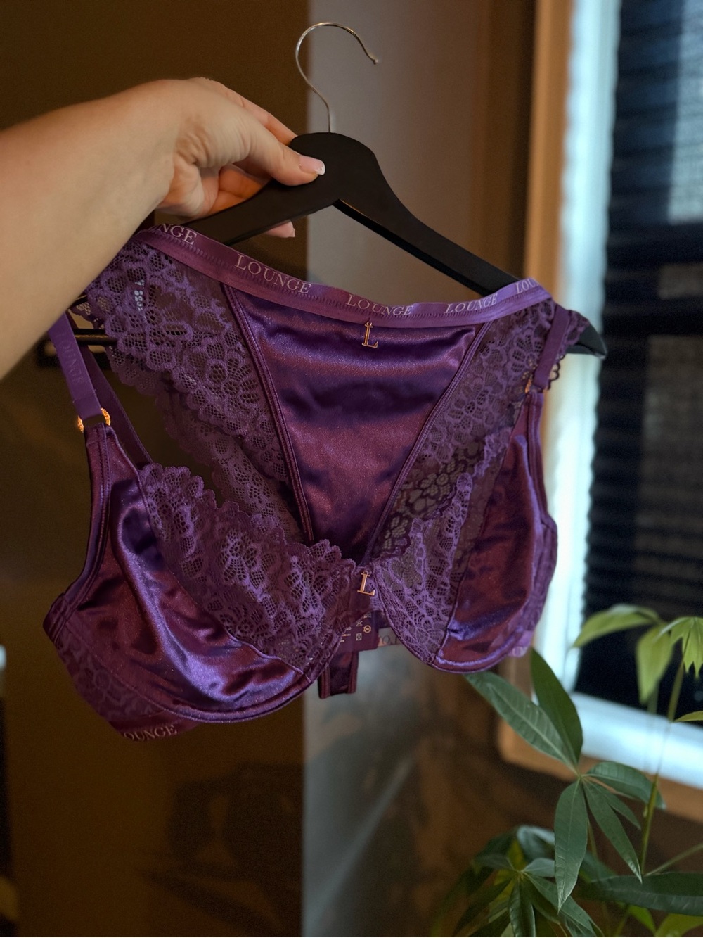 Purple Satin & Lace Underwire Bra and Panty Set
